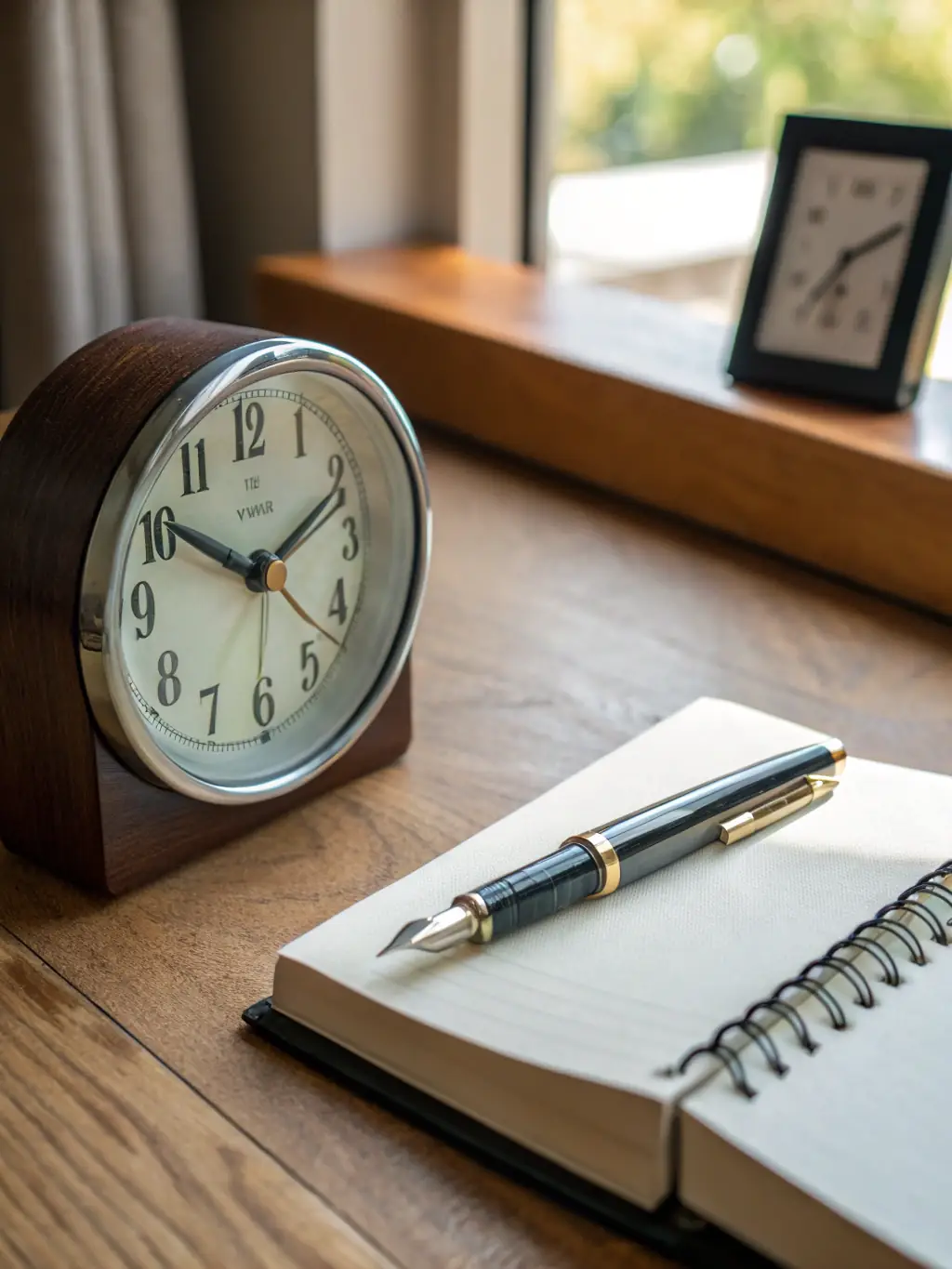 A digital illustration depicting a clock with gears inside, symbolizing time-saving through automation, set in a modern office environment.